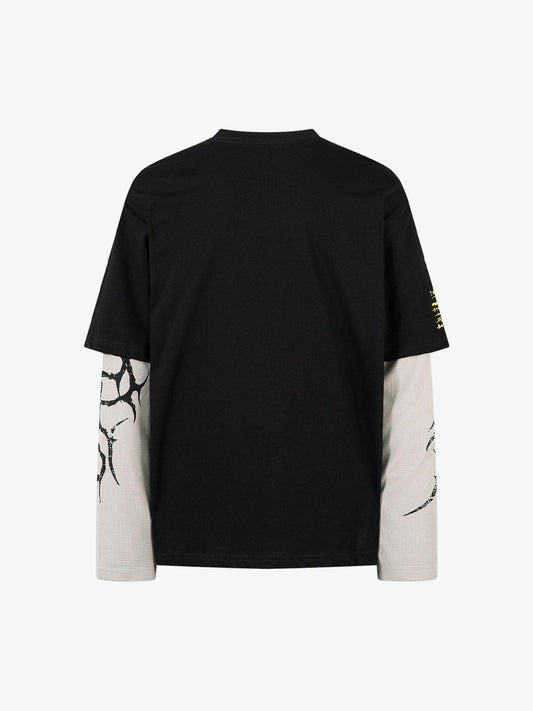 Thesupermade Hip-Hop Punk Faux Two-Piece Long-Sleeved T-Shirt