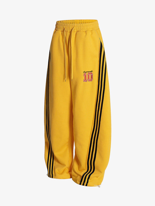 Fleece Vintage Side Stripe Drape Paratrooper Machete Wide Leg Pants - 2488