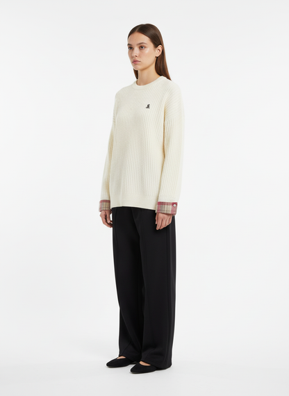 Plaid Scarf Patchwork Contrast Knit Sweater