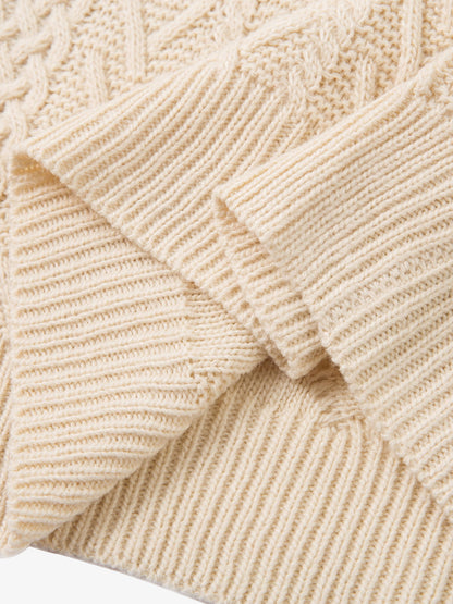 Elegant Cable Knit Sweater with Button Placket for Women