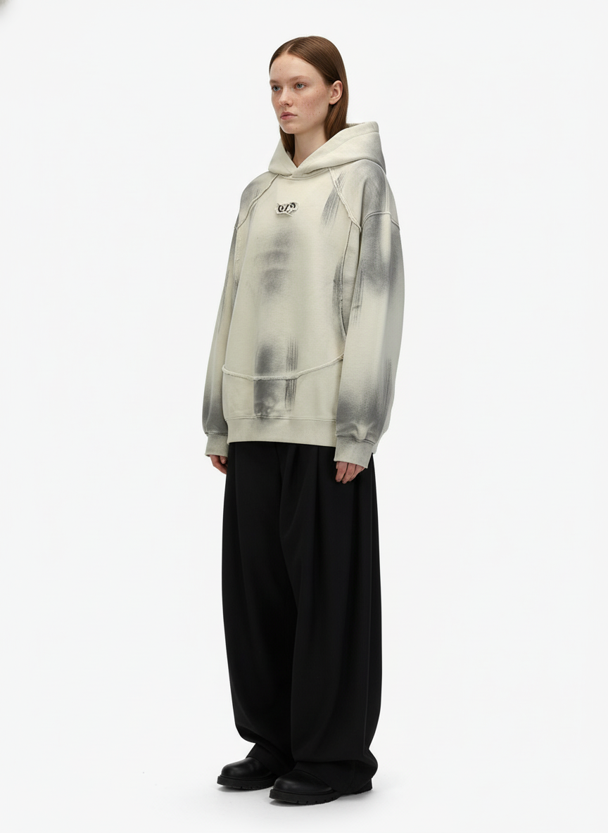 Hip-Hop Wasteland Ink-Dyed Raw Edge Hoodie