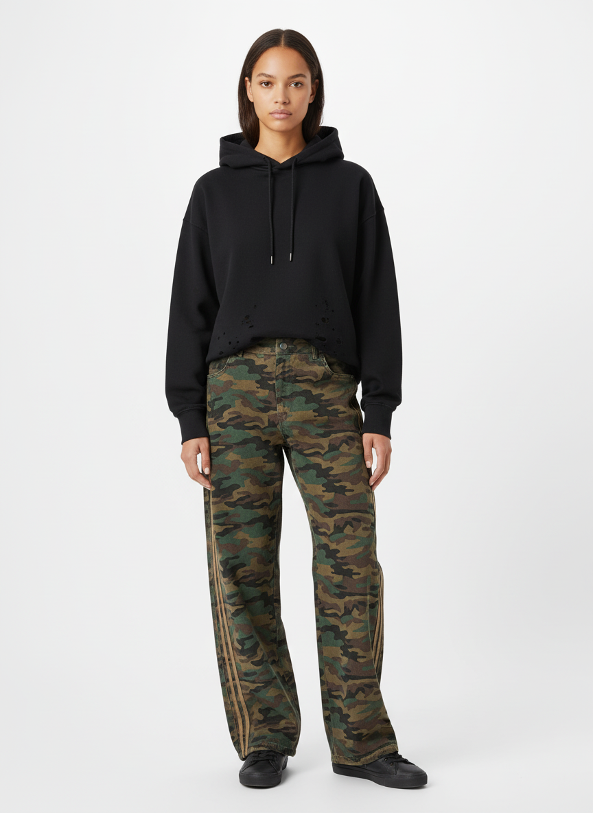 Street Camouflage Side-Striped Jeans