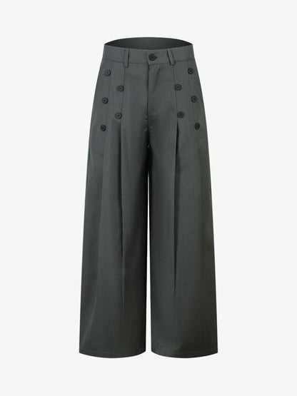 Thesupermade Double-Button Design Pleated Suit Casual Pants