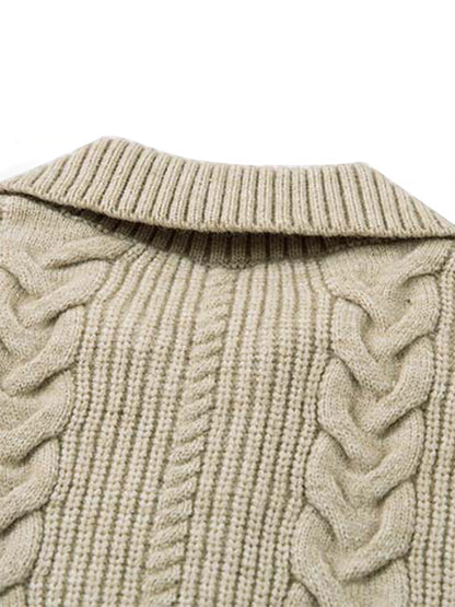 Cable Knit Zip-Up Sweater Jacket for Cozy Elegance