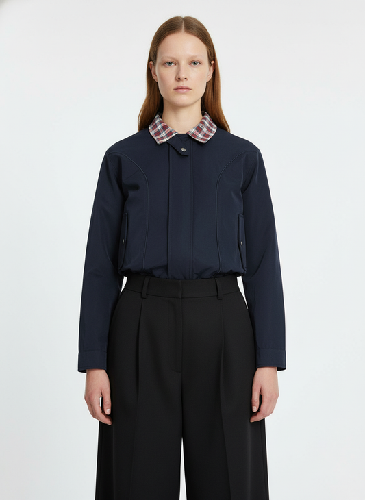 Faux Two-Piece Plaid Layered Workwear Jacket