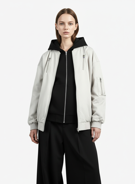 Faux Two-Piece Multi Pocket Spliced Hooded Bomber Jacket