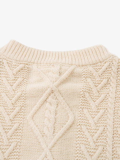 Elegant Cable Knit Sweater with Button Placket for Women