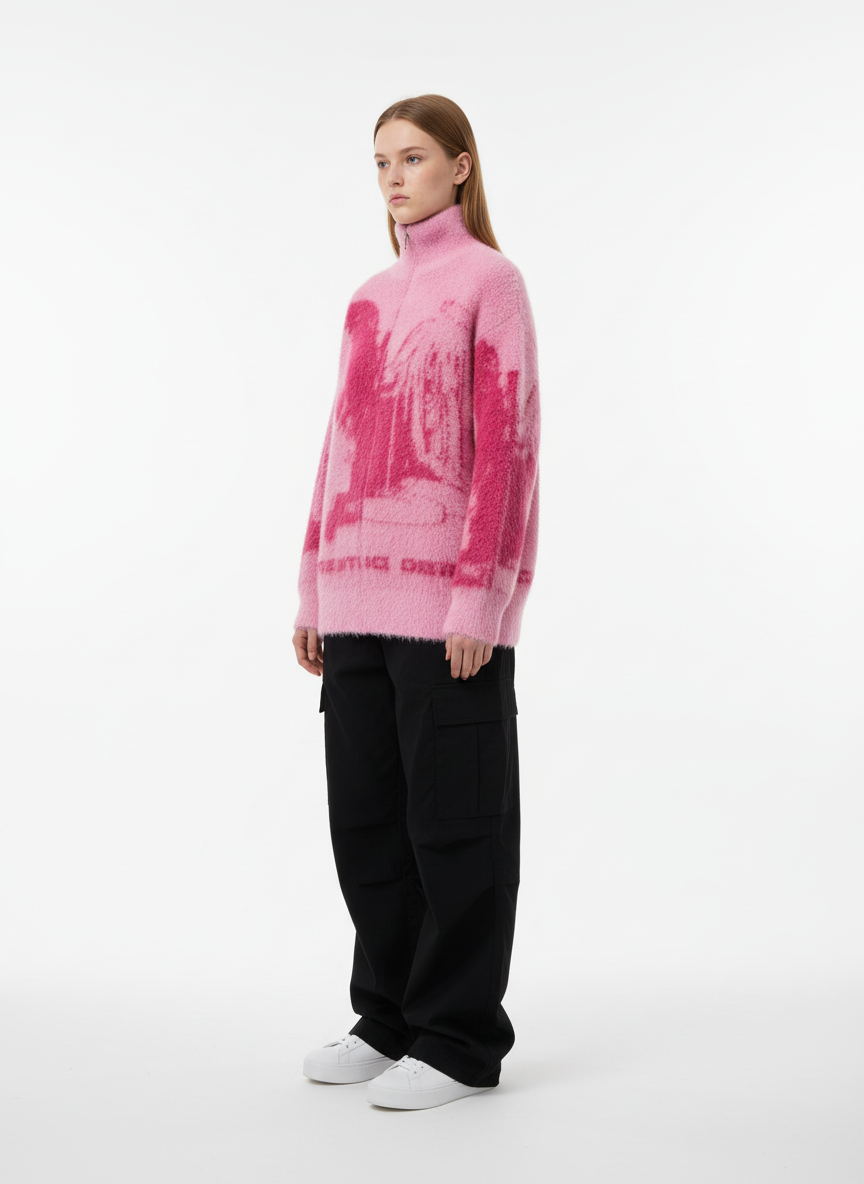 Street Subculture Angel Jacquard Cardigan Sweater