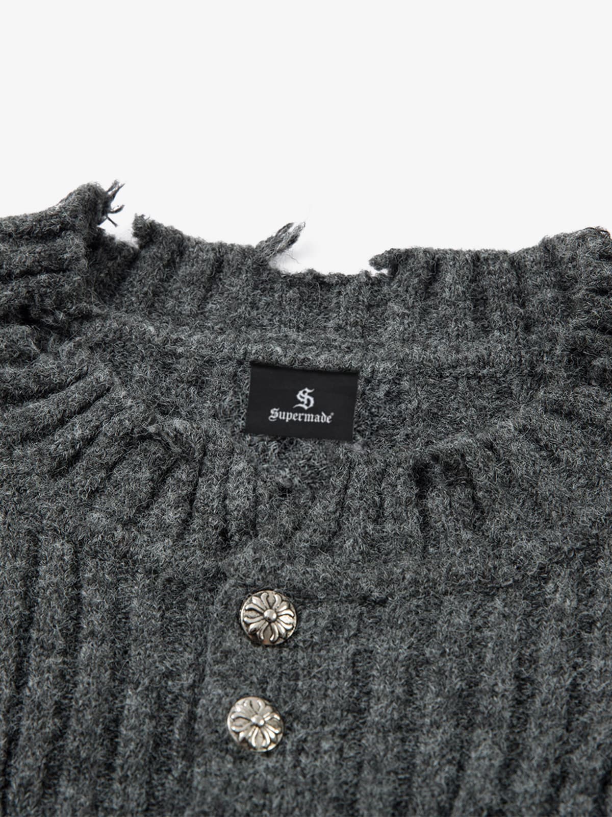 Distressed Ribbed Henley Sweater for Casual Elegance