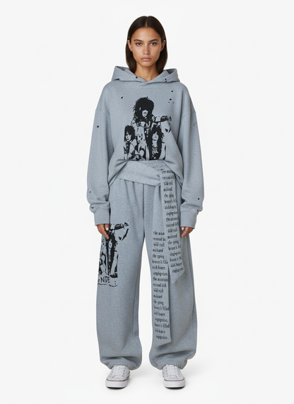 Dark Street Character Print Waist Strap Detail Barrel Pants