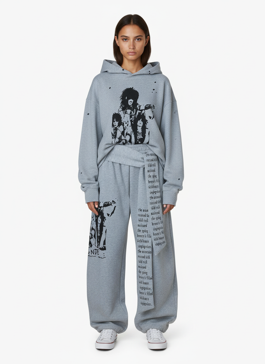 Dark Street Character Print Waist Strap Detail Barrel Pants