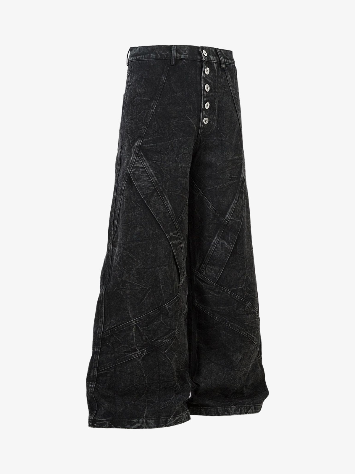 High-Waisted Wide-Leg Denim Pants with Unique Geometric Design