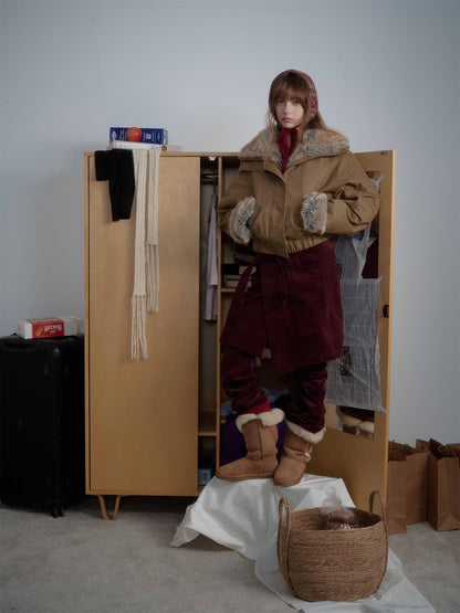 Winter-Ready Corduroy Jacket with Faux Fur Trim for Men