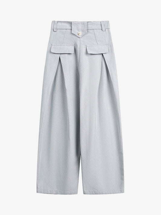 Stylish High-Waisted Wide Leg Trousers with Button Detail for Women