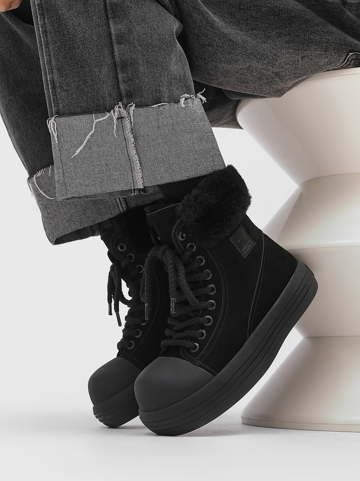 Winter Warmth High-Top Sneaker Boots with Fuzzy Collar