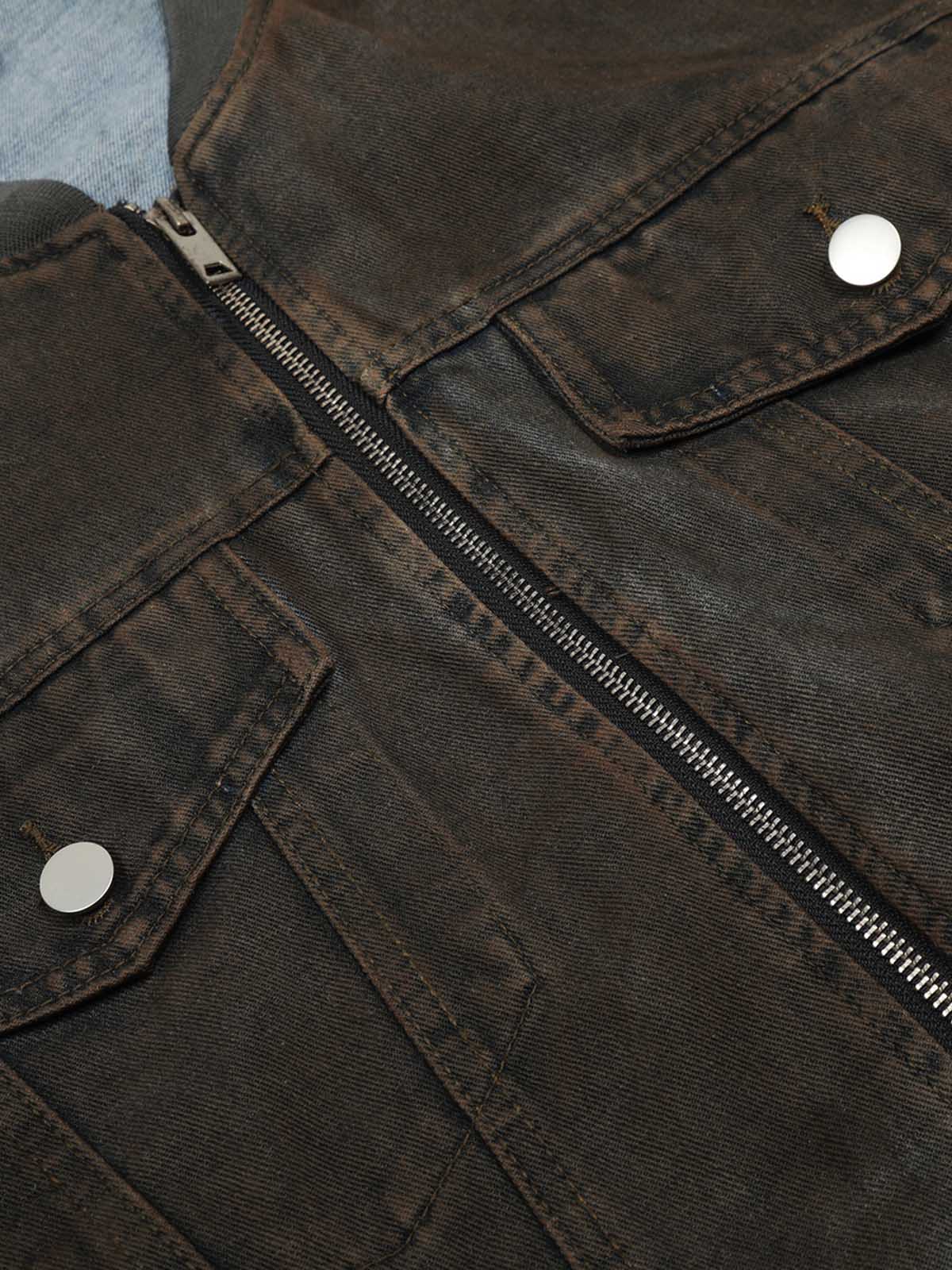 Distressed Denim Jacket with Zipper Detail - Perfect for Casual and Fashionable Looks