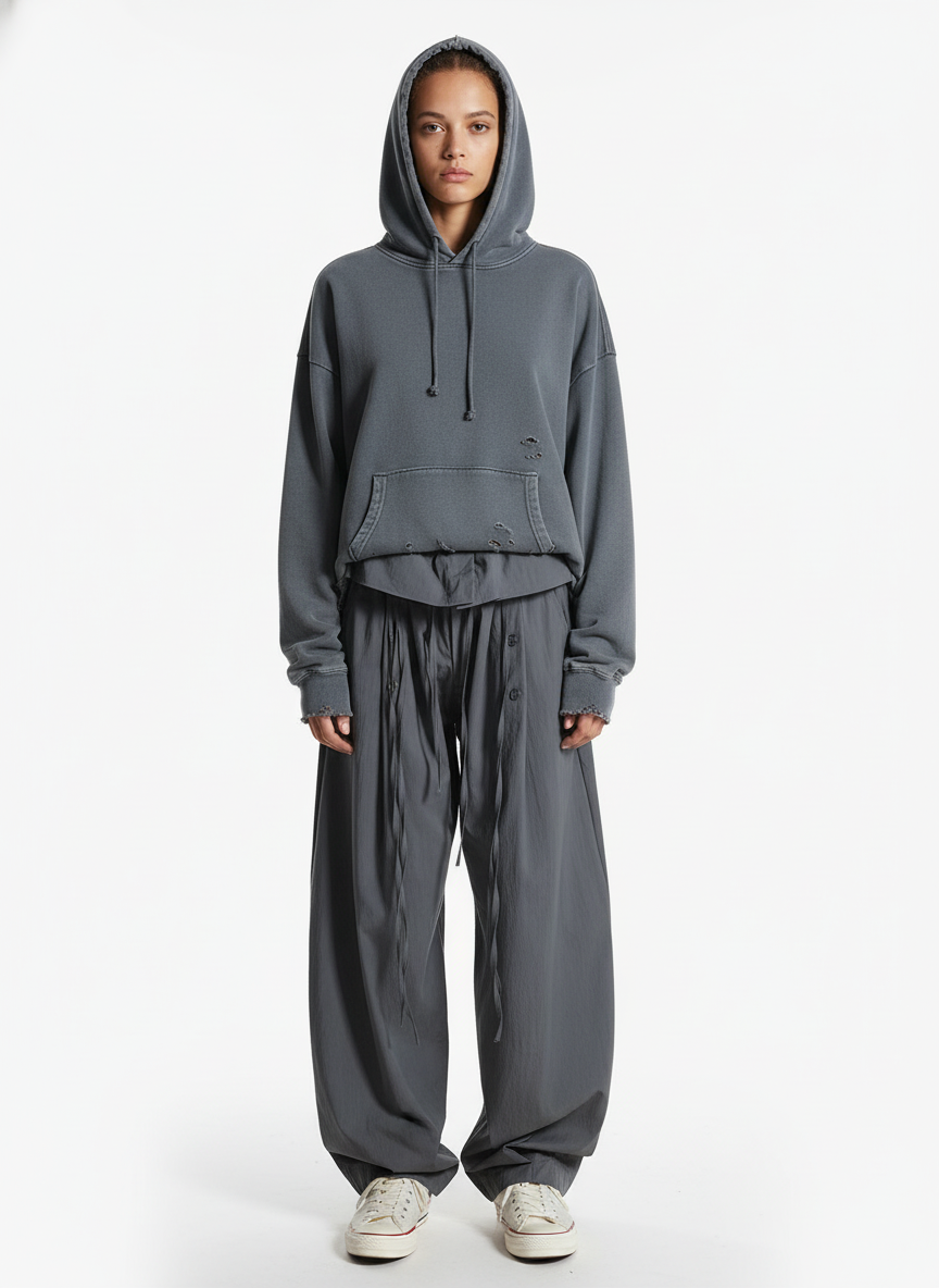 Street Ruffled Waist Pleated Drape Balloon Pants