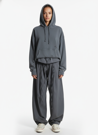 Street Ruffled Waist Pleated Drape Balloon Pants