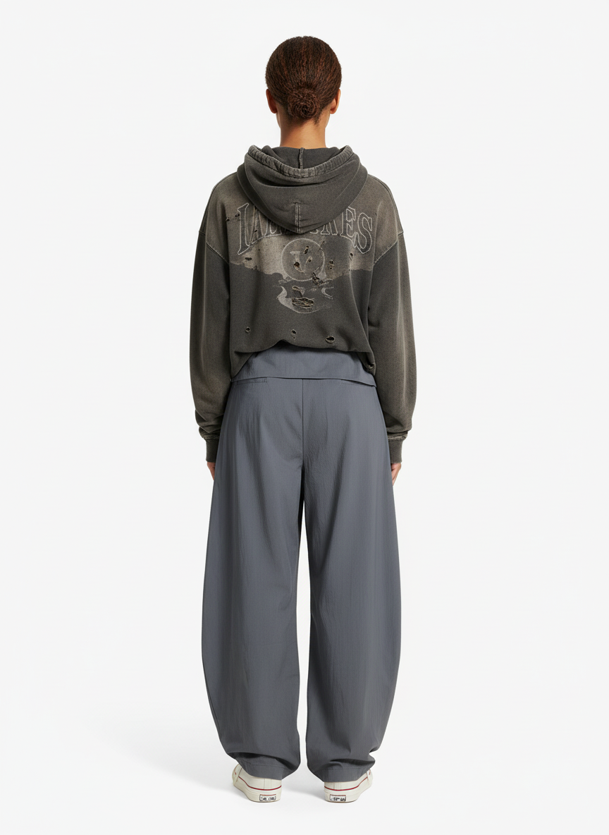 Street Ruffled Waist Pleated Drape Balloon Pants