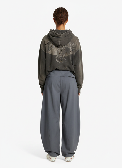 Street Ruffled Waist Pleated Drape Balloon Pants