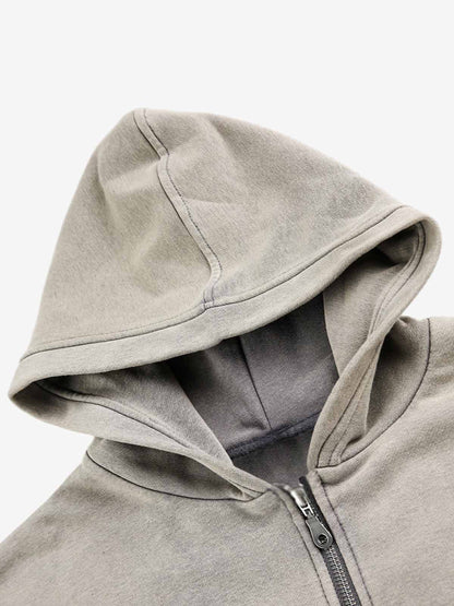 Washed Distressed Zip-up Hooded Sweatshirt