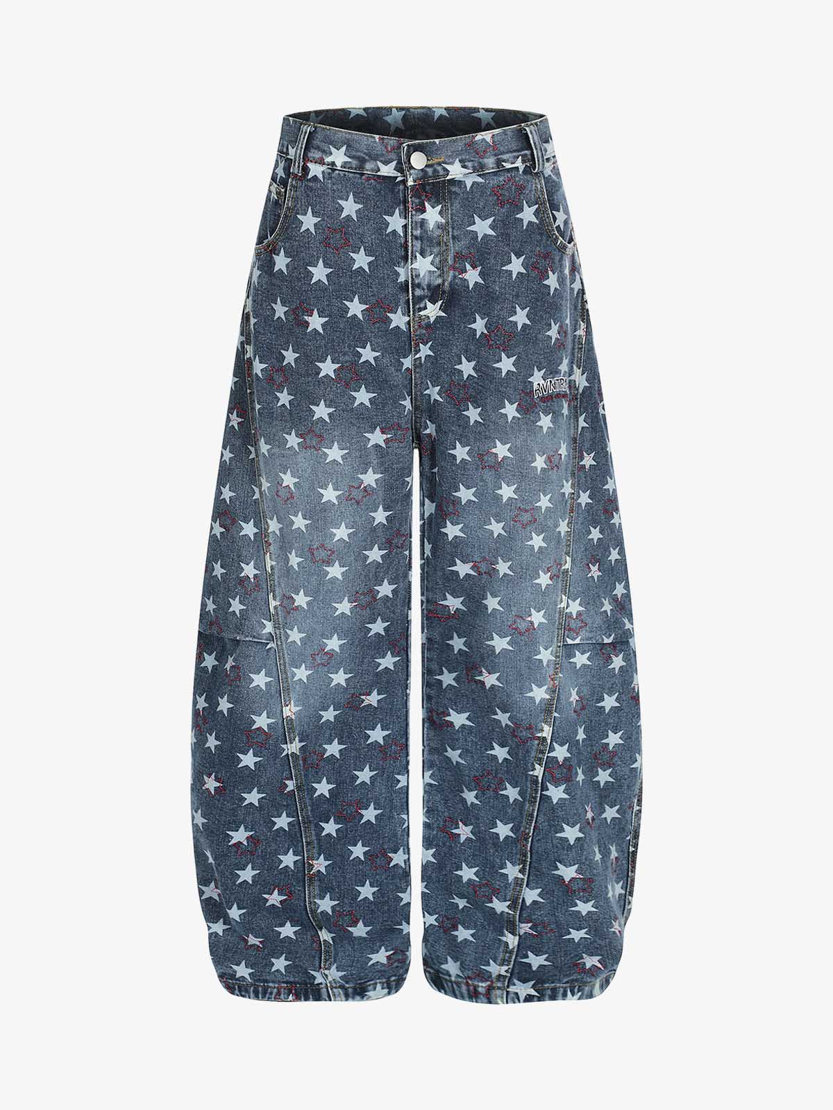 Star-Printed Wide-Leg Denim Culottes for Women - Stylish and Comfortable Everyday Wear