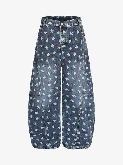Star-Printed Wide-Leg Denim Culottes for Women - Stylish and Comfortable Everyday Wear
