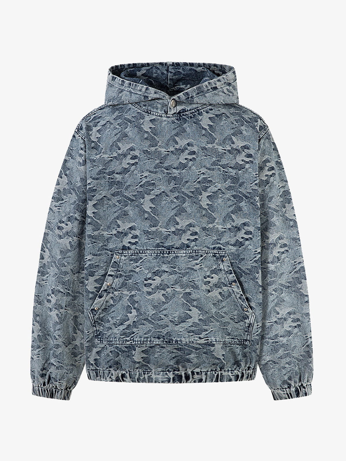 Camouflage Print Denim Hoodie with Front Pocket - Perfect for Casual and Streetwear Styles
