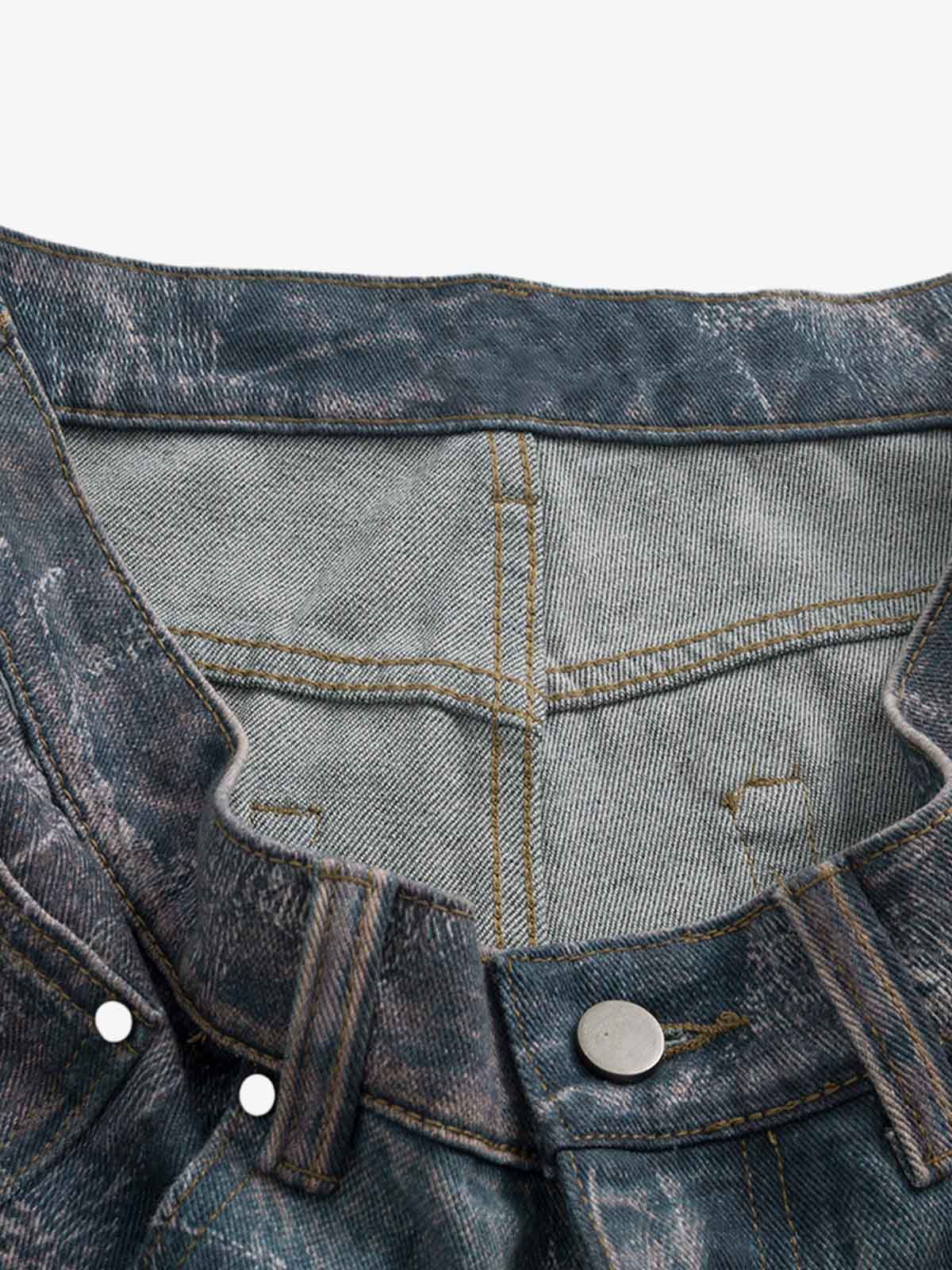 Washed Ripple 3D Print Loose Wide-Leg Jeans