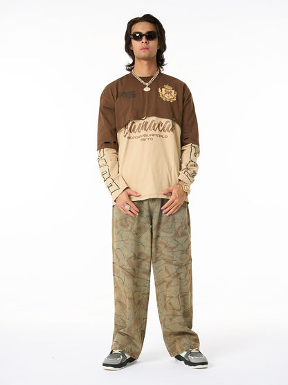 Stylish Long Sleeve Graphic Tee with Camouflage Pants Set for Men