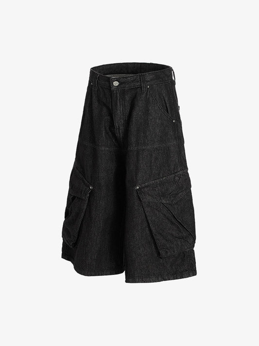 Retro Drape Baggy Straight Workwear Denim Shorts