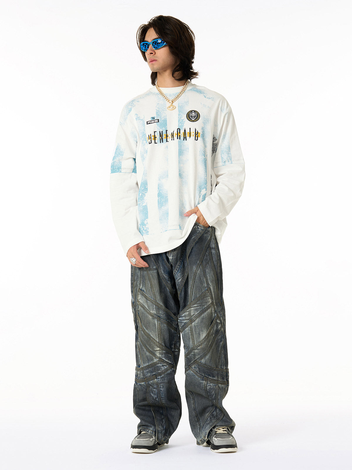 Unique Wide-Leg Denim Pants with Artistic Spider Design for Fashion Lovers