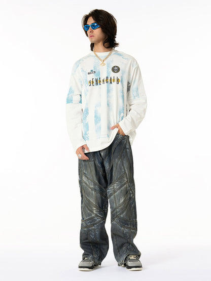 Unique Wide-Leg Denim Pants with Artistic Spider Design for Fashion Lovers