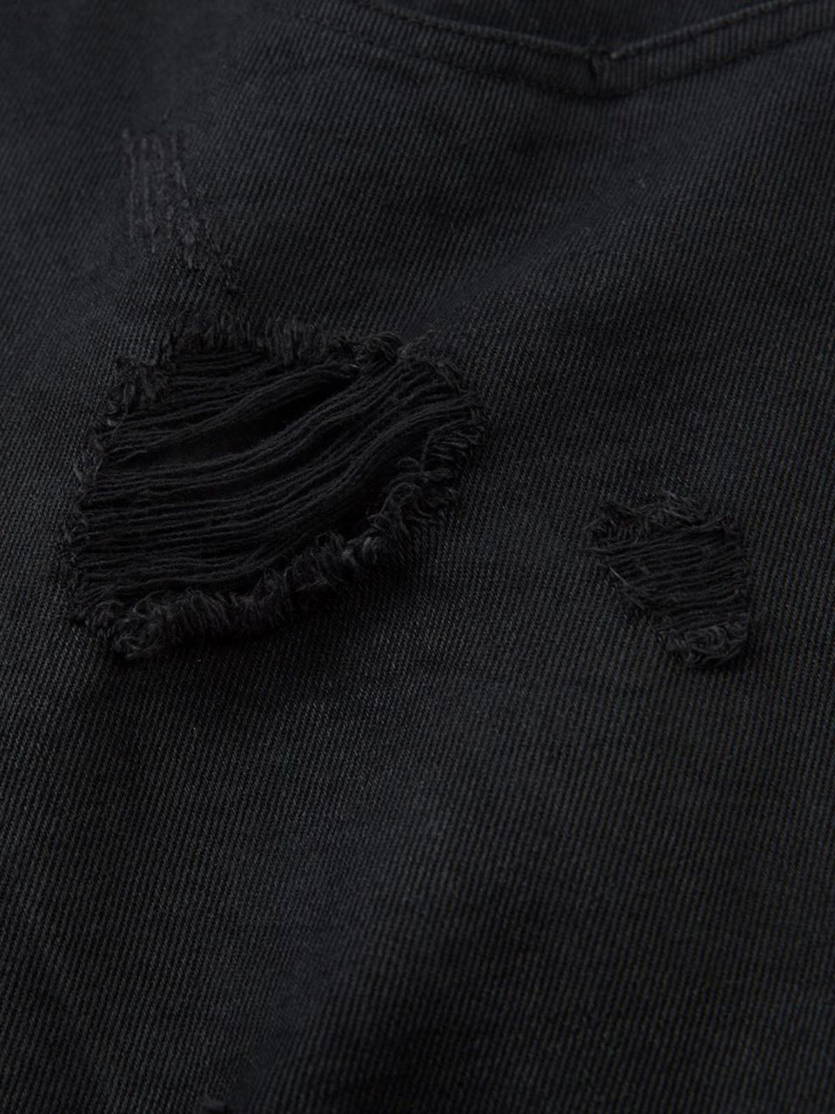 Distressed Ripped Black Denim Shorts