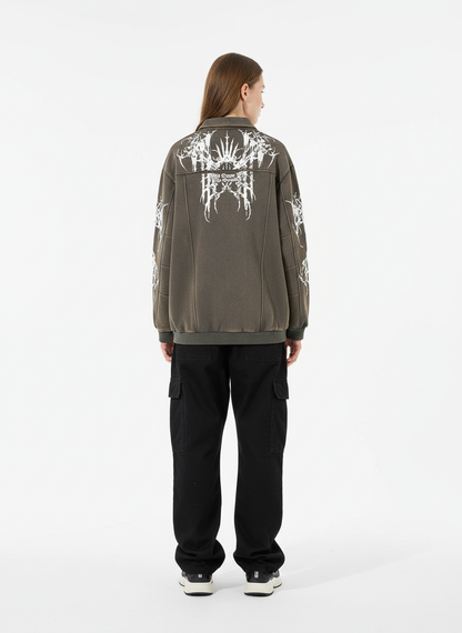 Street Washed Distressed Dark Skeletons Print Hoodie