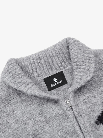 Stylish Star Pattern Zip-Up Knit Cardigan for Women