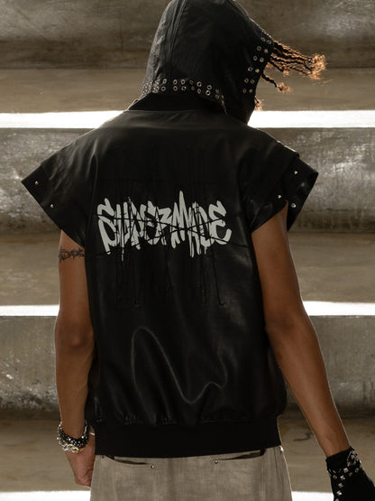 Thorn Destruction Frame Pattern Leather Vest