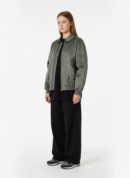 Retro Utility Nylon Patchwork Bomber Jacket