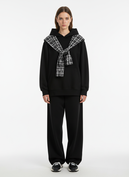 Fake Two-Piece Plaid Shirt Scarf Design Hoodie