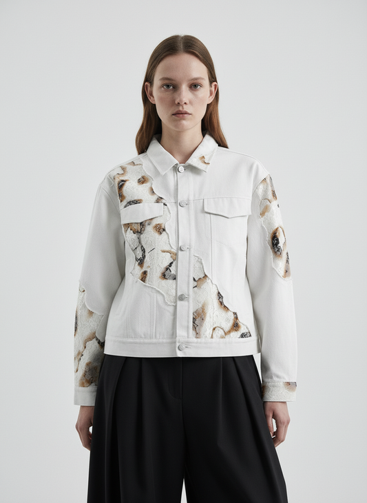 Thesupermade American Retro Lace Patchwork Denim Jacket