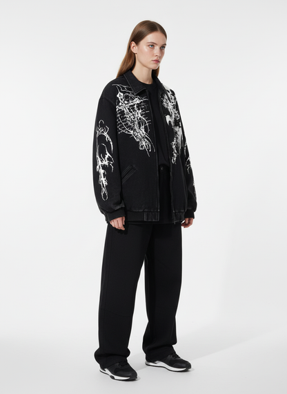 Retro Dark Skull Cross Print Lapel Zipper Jacket