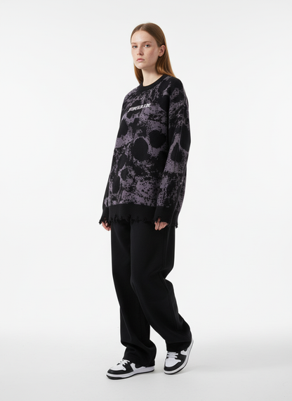 Dark Street Skull Frayed Hem Sweater