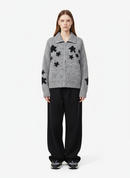 Casual Star Jacquard Double-Zip Cardigan Sweater