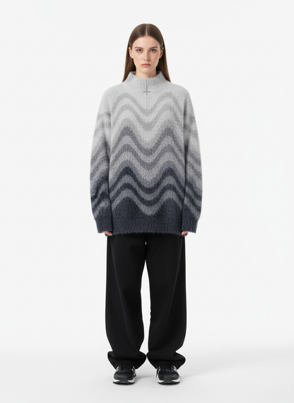 Street Gradient Wave Jacquard Knit Sweater