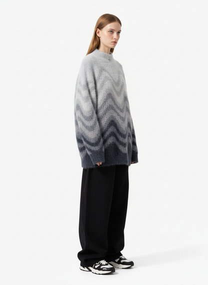 Street Gradient Wave Jacquard Knit Sweater