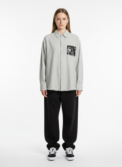 Street Dark Print Striped Long Sleeve Shirt