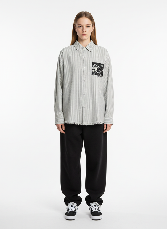 Street Dark Print Striped Long Sleeve Shirt