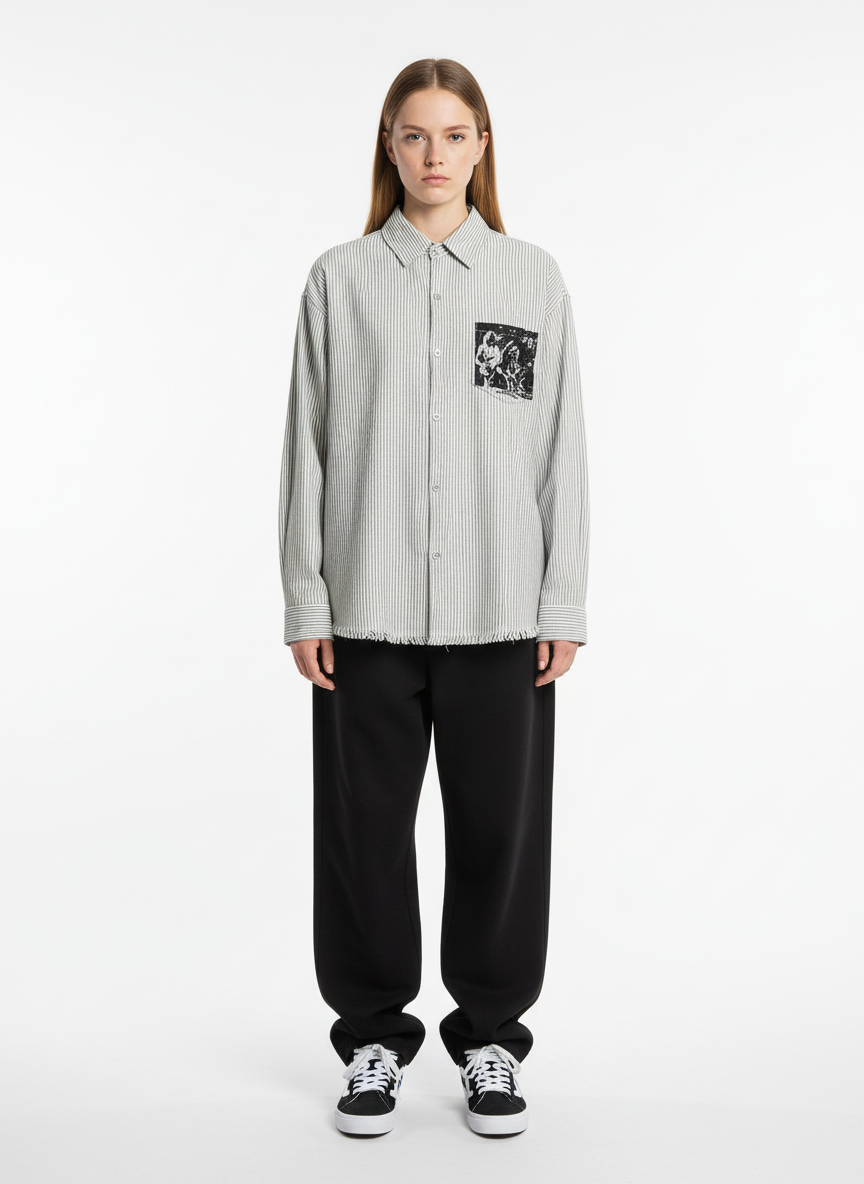 Street Dark Print Striped Long Sleeve Shirt