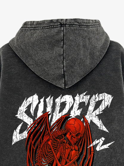 Distressed Graphic Bold Angel Wings Design Hoodie