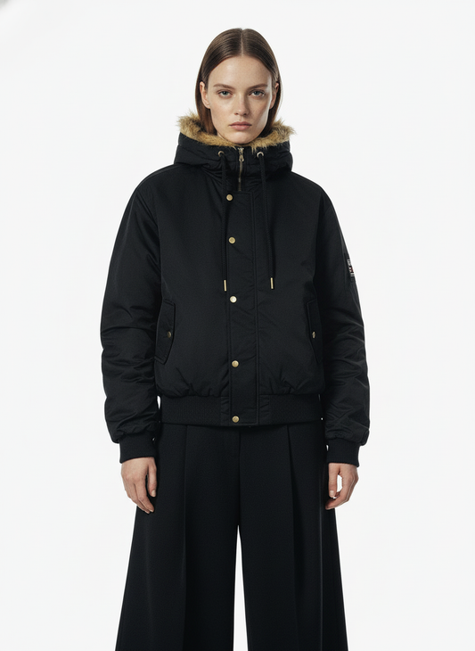 Retro Leopard Print Fur Collar Hooded Padded Jacket